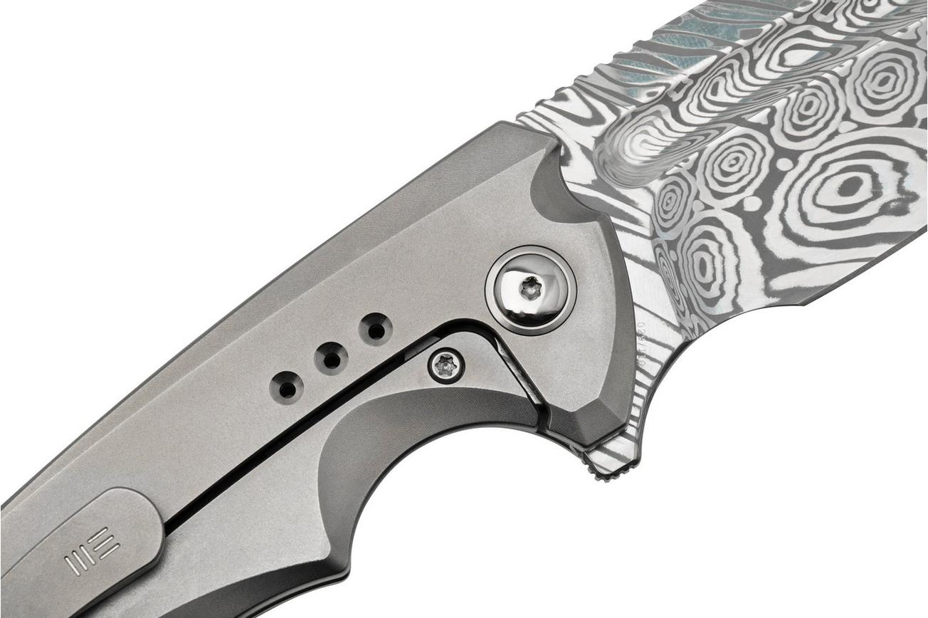 WE Knife Nexusia WE22044-DS1 Bead Blasted Titanium, Heimskringla Damaststeel, zakmes