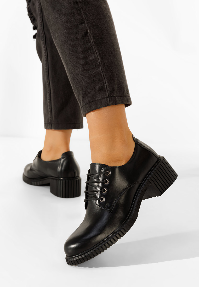 Chaussures casual femme en cuir noirs Roanne