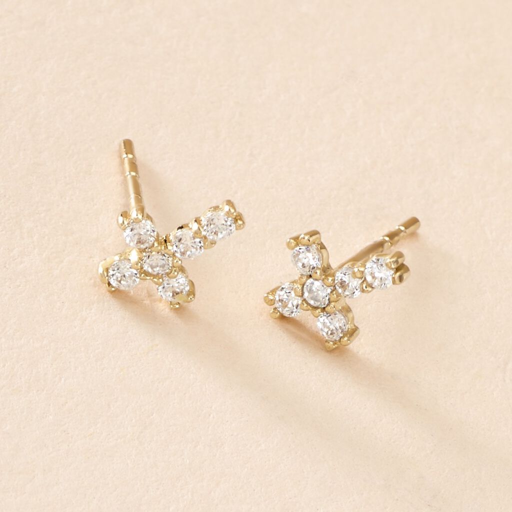 Boucles D'oreilles Puces Luna Or Jaune Oxyde De Zirconium