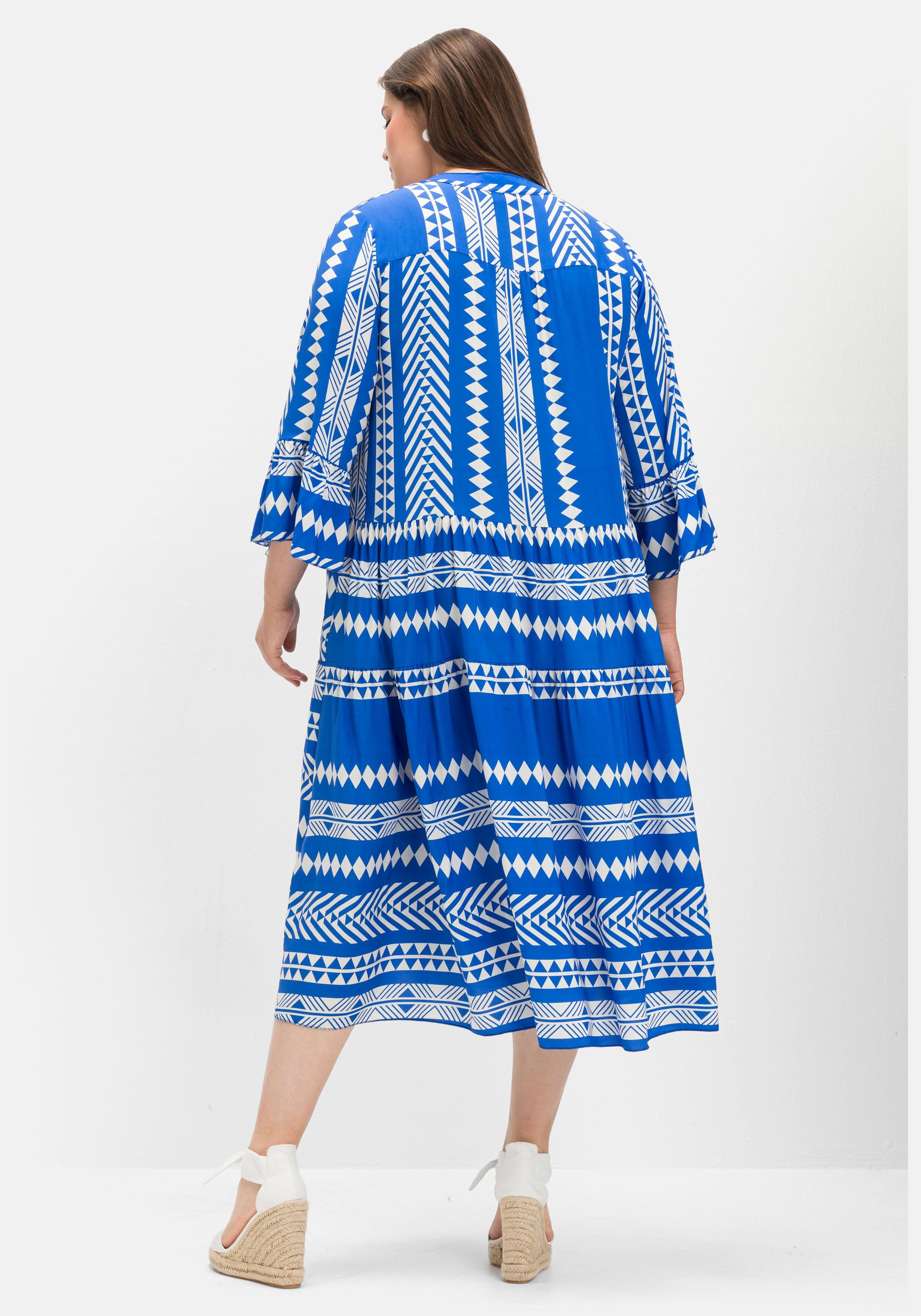 Maxikleid mit Ethnoprint und Volant