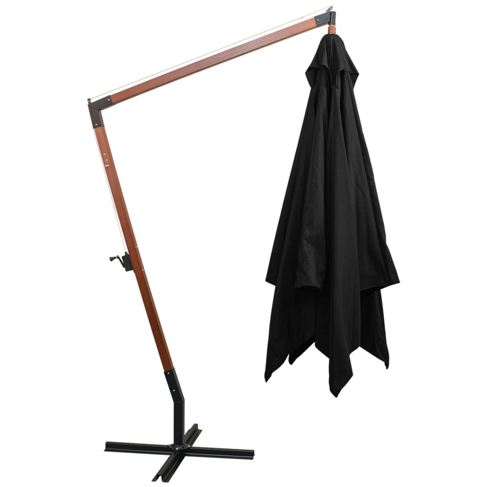 Parasol suspendu avec mât 3 x 3 m bois de sapin massif noir