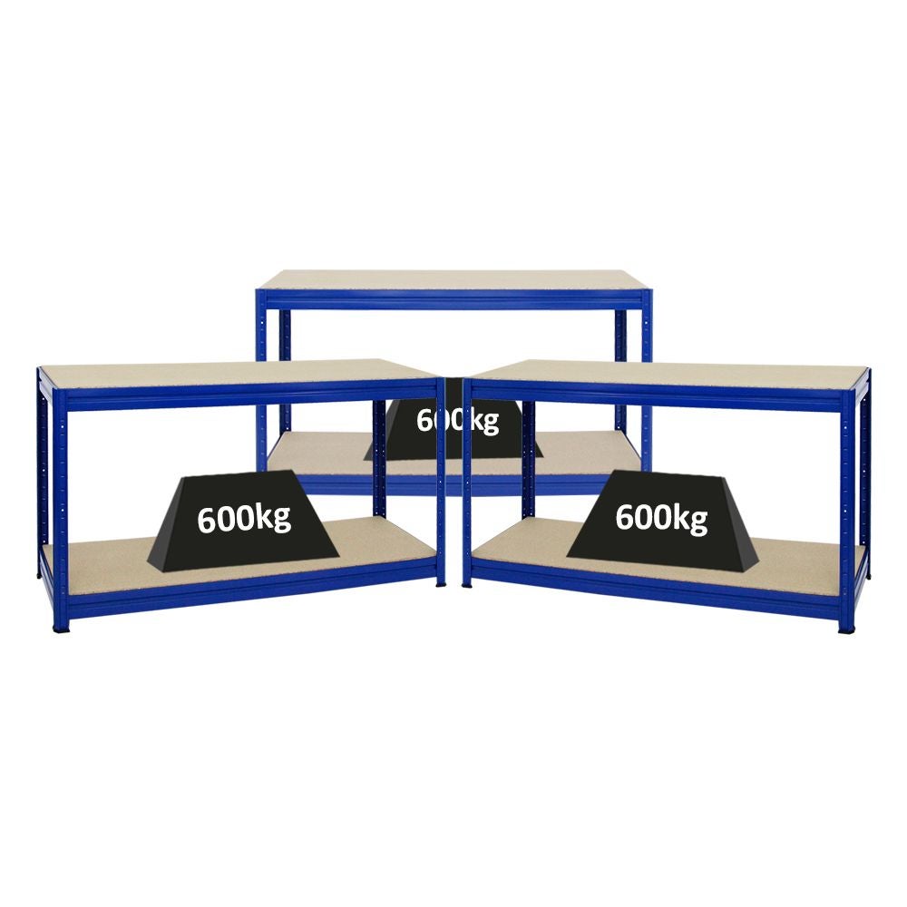 PROREGAL Mega Deal 3x In hoogte verstelbare werkbank Dino HxBxD 90 x 160 x 60 cm Draagvermogen 600 kg Blauw
