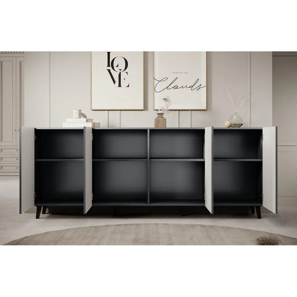 Meubella - Dressoir Vintar - Antraciet - 200 cm