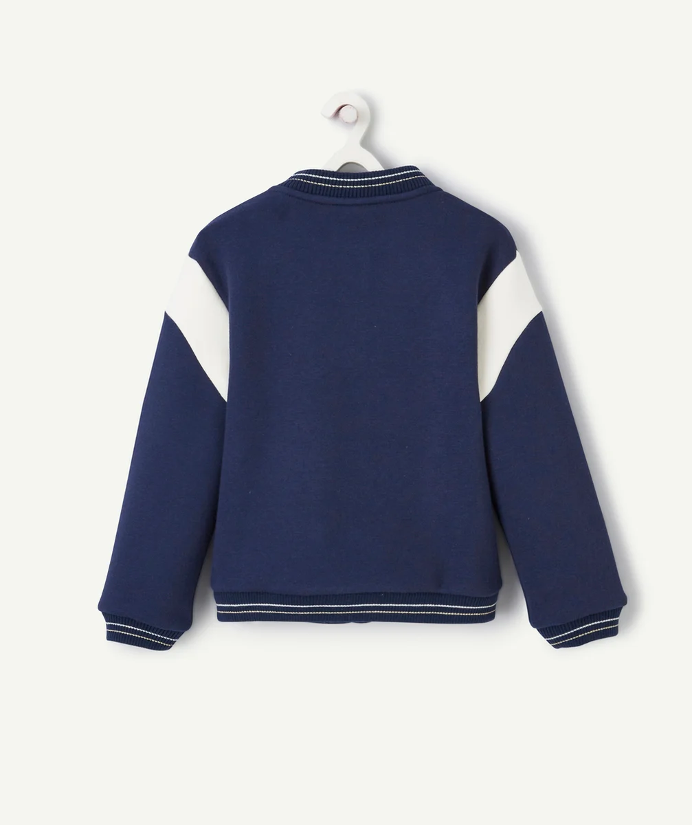 VESTE TEDDY FILLE EN FIBRES RECYCLÉES BLEU MARINE AVEC PATCH LETTRE