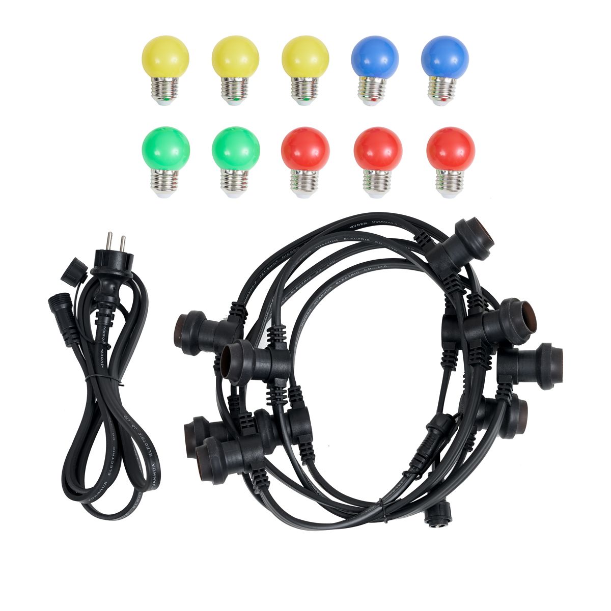 Lichtsnoer zwart koppelbaar met stekker 6m incl. E27 multicolor 10-lichts IP54 - Lubber