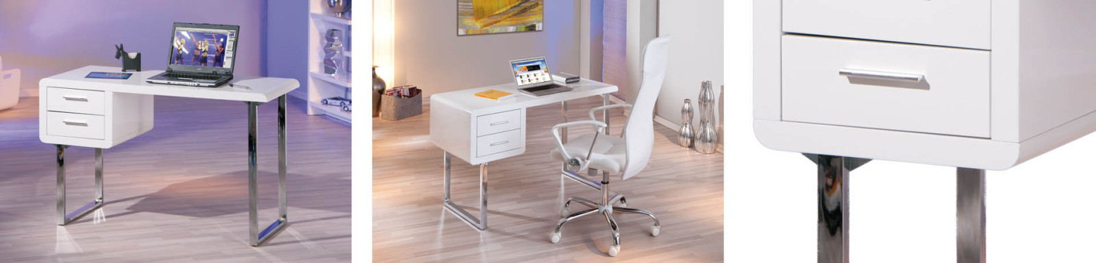 Schreibtisch CLAUDE - weiß Hochglanz-Chrom - 120 cm