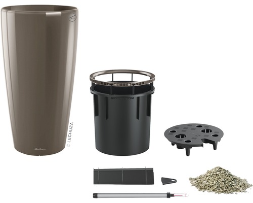 Lechuza Rondo plantenbak Ø 32 cm H 56 cm taupe incl. zelfbewateringssysteem, plantenbak, substraat, waterniveau-indicator