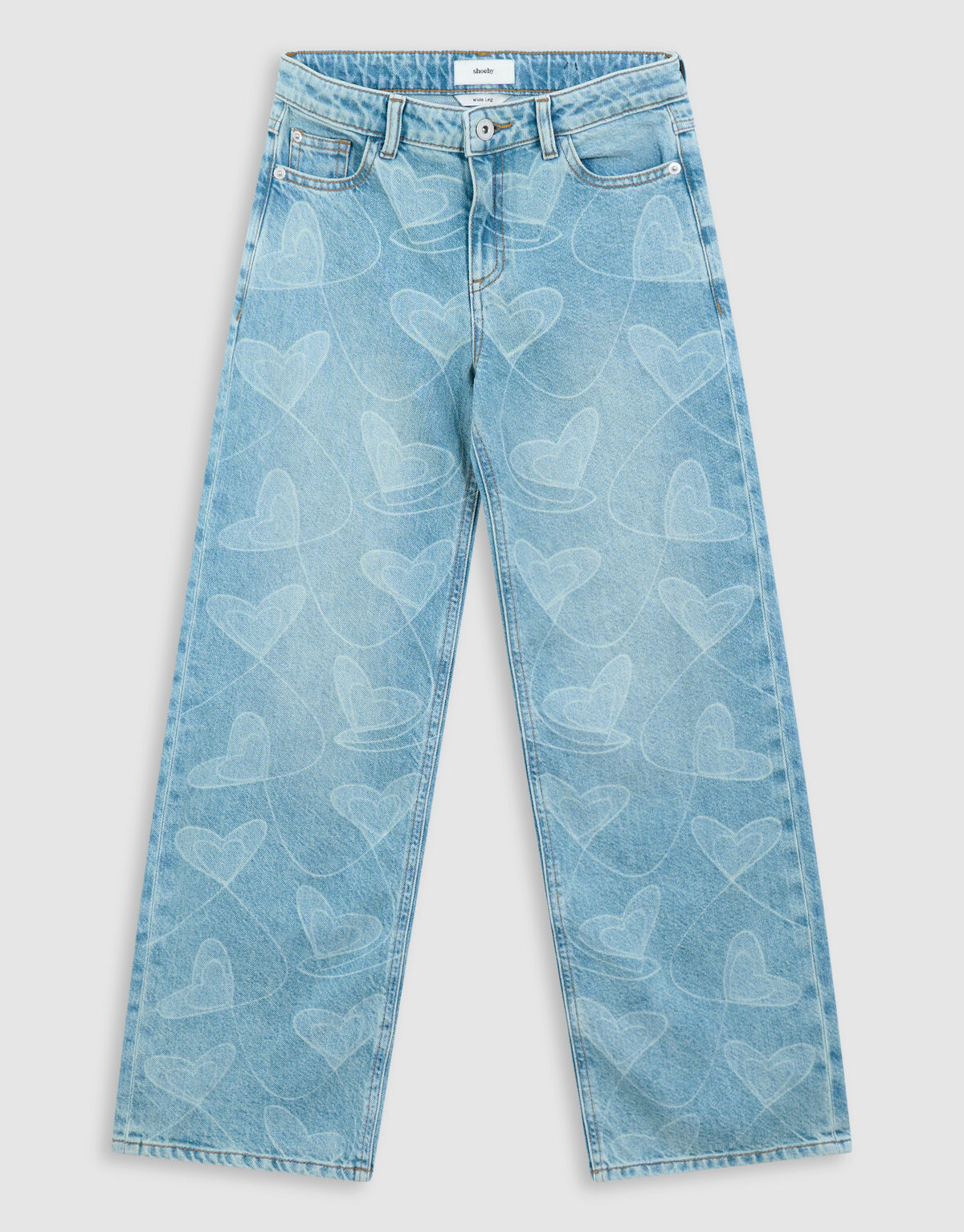 Heart Print Wide Leg Fit Jeans Blauw