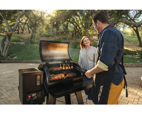 Nexgrill Oakford pellet smoker inclusief app-bediening, digitale temperatuurregeling, geëmailleerd gietijzeren grillrooster, warmhoudrek, zijplank en beschermkap, geëmailleerd staal