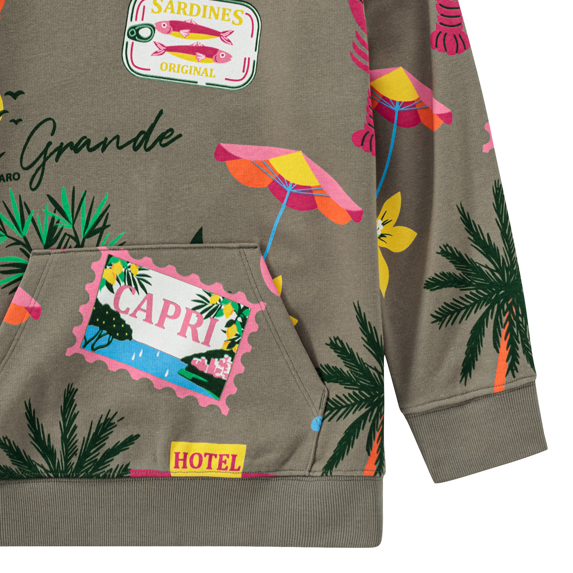 Jonas Nielsen Jungen Hoodie mit Urlaubs-Motiven dunkelgrün / bunt