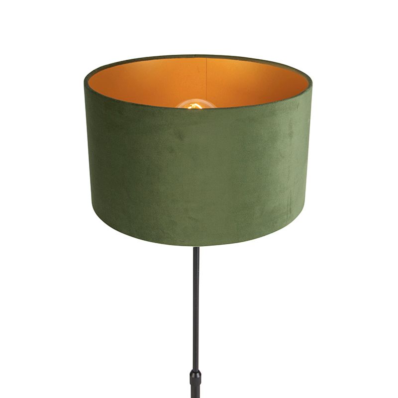 Vloerlamp zwart met velours kap groen met goud 35 cm - Parte