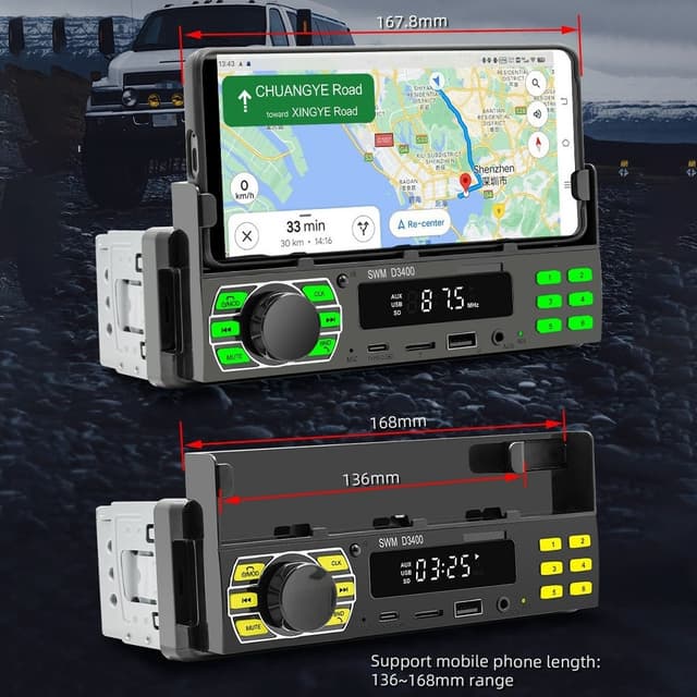 Bluetooth Stereo Bil Stereo FM Radio MP3-afspiller Telefonholder