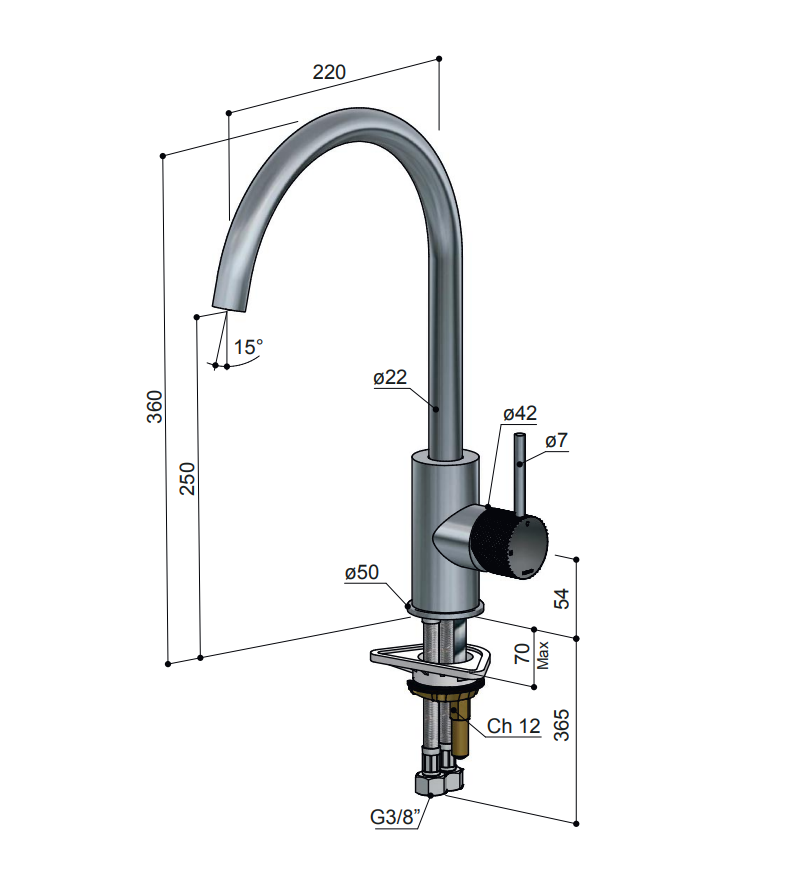 Hotbath Cobber X keukenmengkraan met draaibare ronde uitloop geborsteld messing PVD