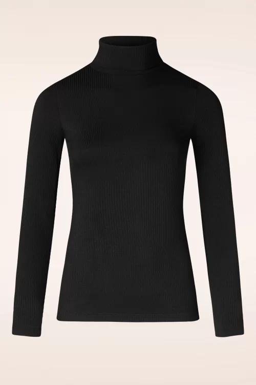King Louie Rolkraag rib top in zwart