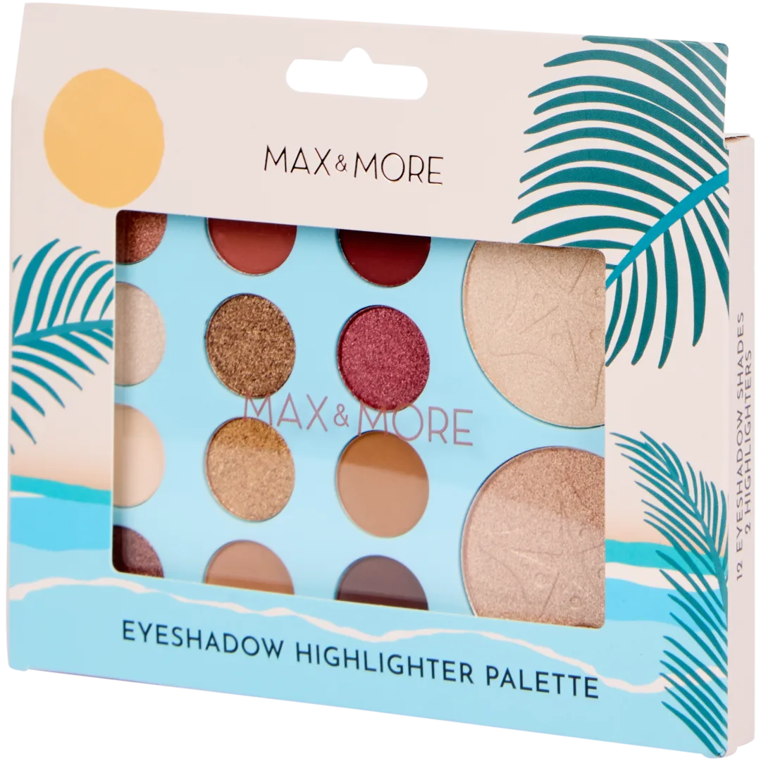 Max & More highlighter- en oogschaduwpalette 14 kleuren