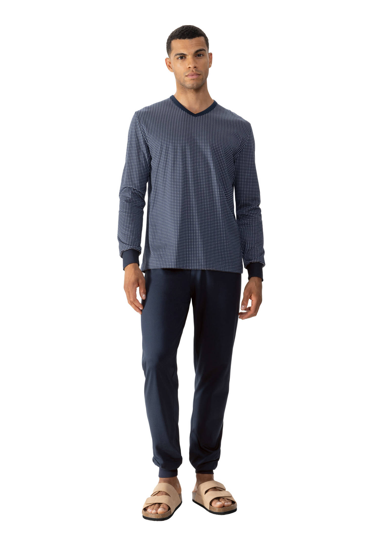 mey| Herren Schlafanzug Serie Blue Grid
