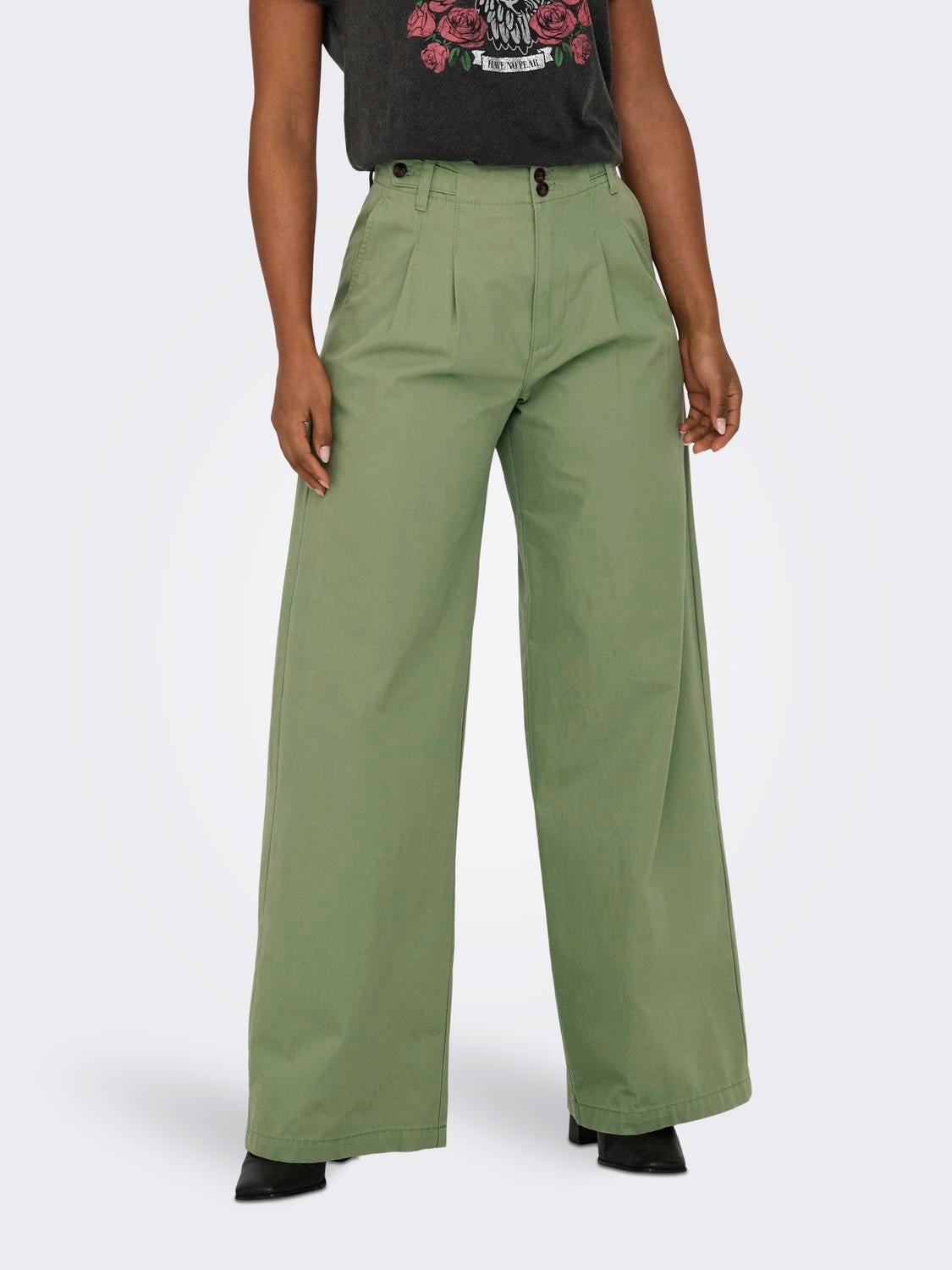 ONLETTIE Hohe Taille Weiter Beinschnitt Hose mit weitem Beinschnitt Oil Green