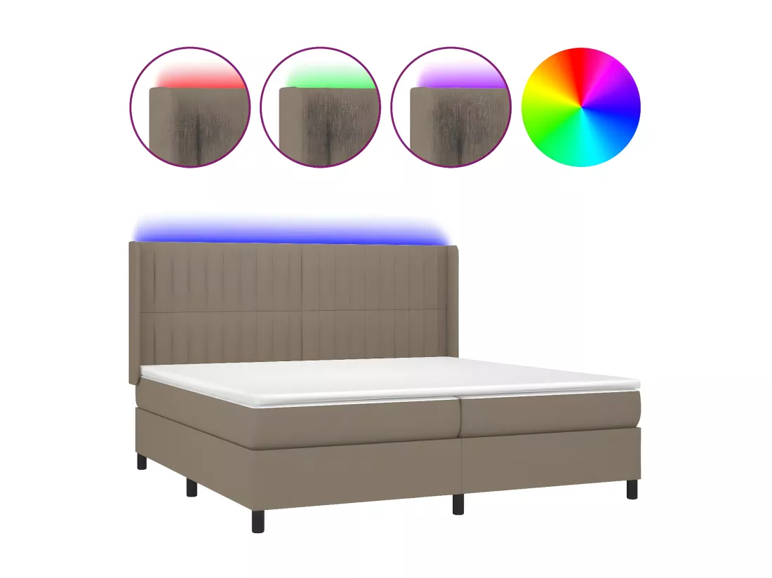 Sommier tapissier et matelas et LED Taupe 200x200 cm Tissu