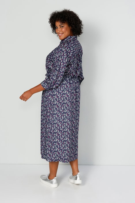 Hemdblusenkleid, Midilänge, Alloverdruck, Knopfleiste, 3/4-Ärmel