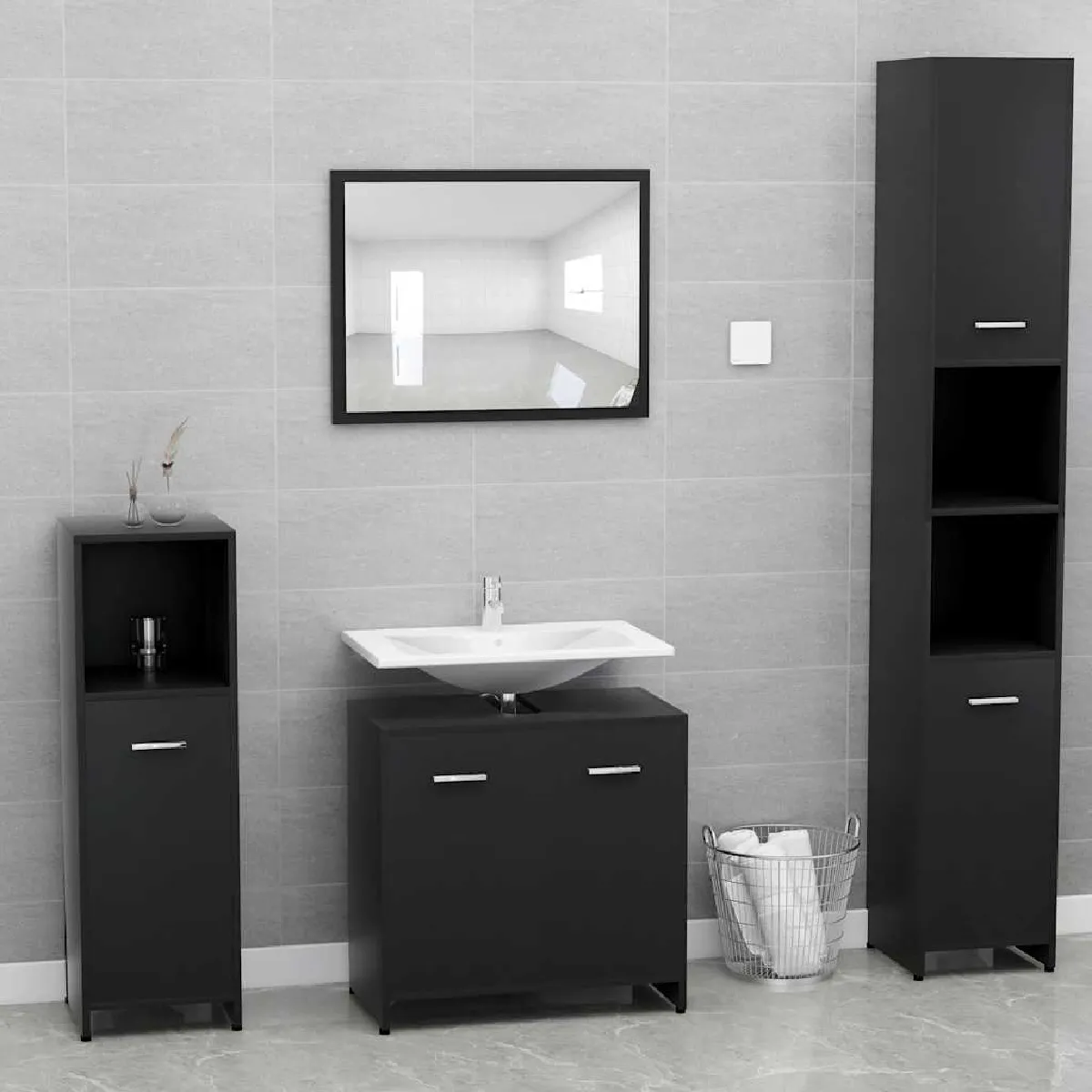 vidaXL Ensemble meubles salle de bain - Noir
