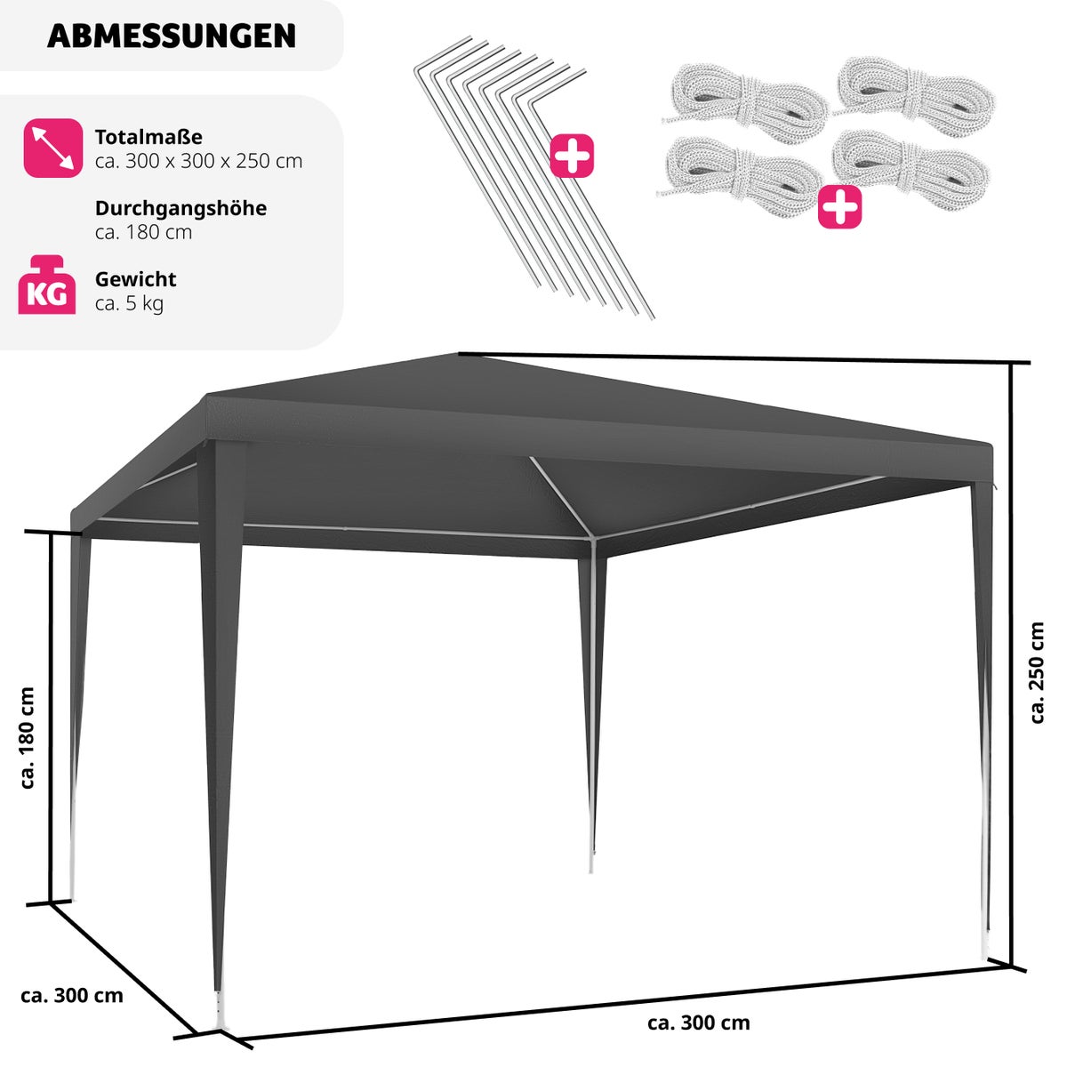 tectake Kara 3 x 3 m paviljoen inclusief scheerlijnen en haringen