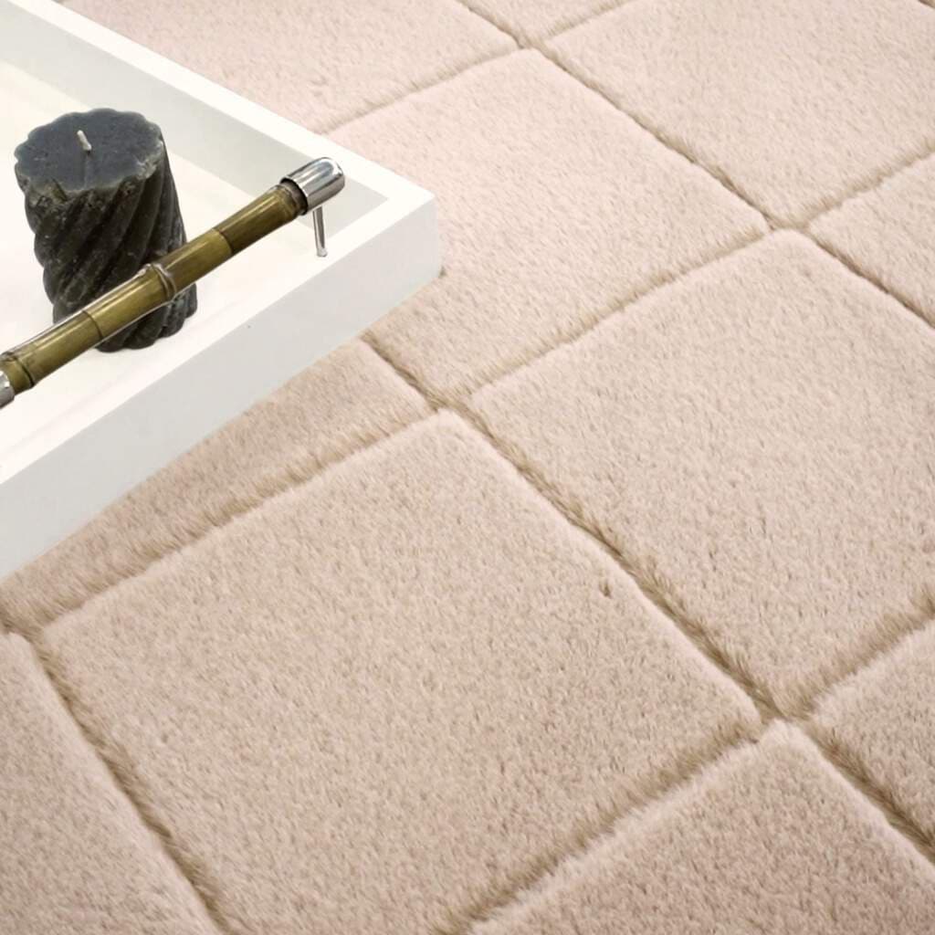 Carpet City Hochflor-Teppich »Moment« rechteckig 31 mm Höhe besonders weich, Kaninchen Fell Haptik, 3D-Effekt, Rauten, Wohnzimmer