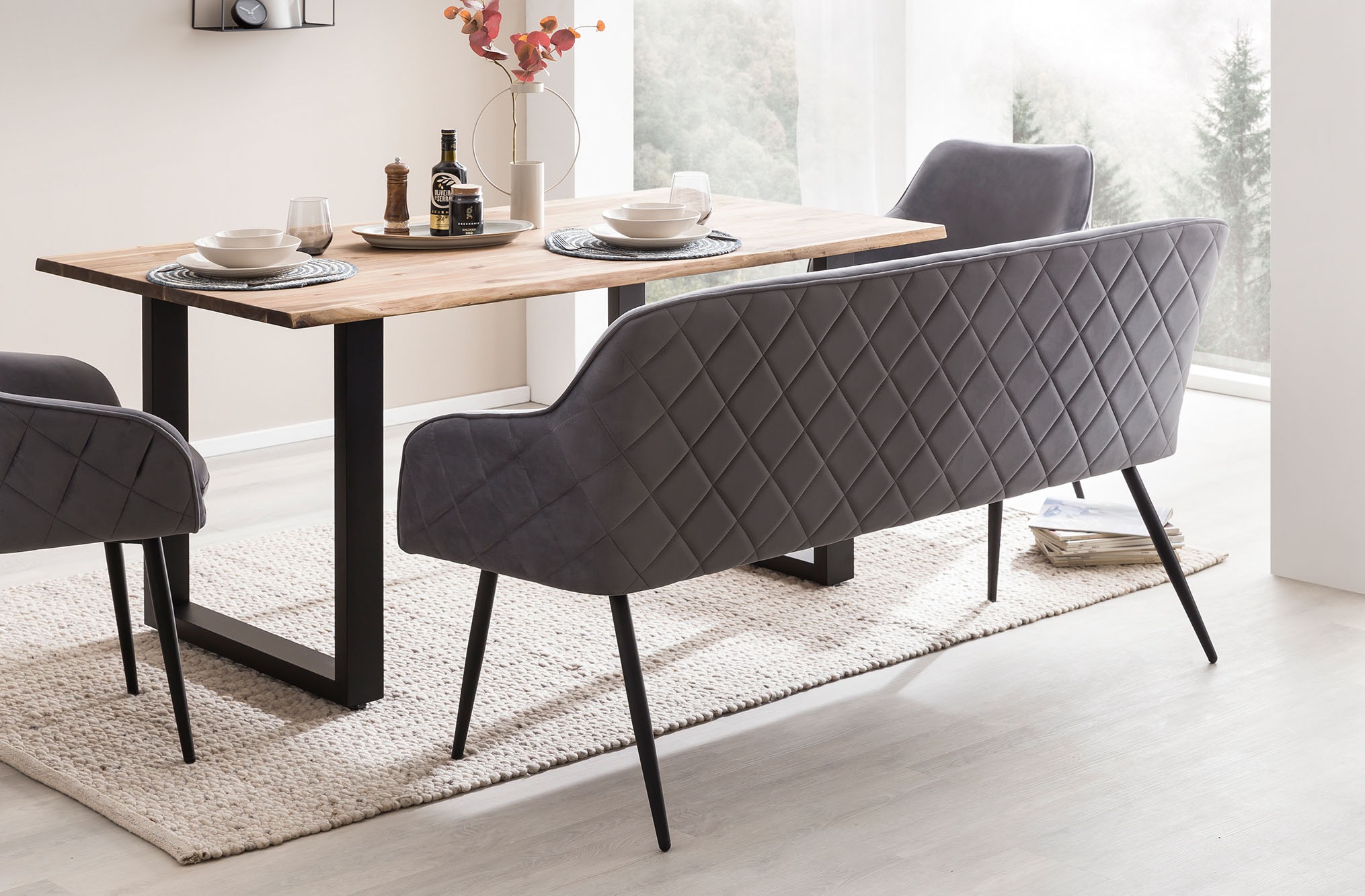 SalesFever Eckbankgruppe »Eckbankgruppe im Landhausstil« Set, 6 Stk. tlg. Rückenfläche mit aufwändiger Rautensteppung