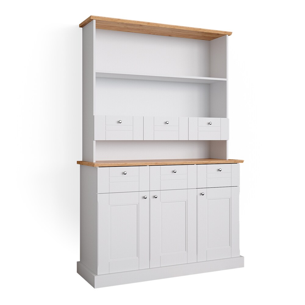 Vicco Küchenvitrine Sideboard Küchenregal Bergamo Weiß Eiche Küchen Schrank 121x87 cm Vintage Ablage Schublade Schranktür Anrichte Küchenmöbel