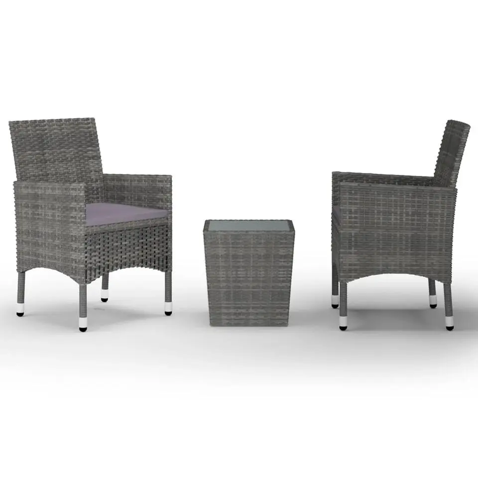 vidaXL - Bistroset - Grijs - Poly rattan en gehard glas - 3 stuks