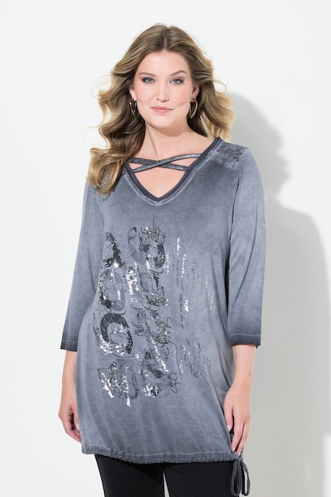 Longshirt, verzierter Druck, Saumknoten