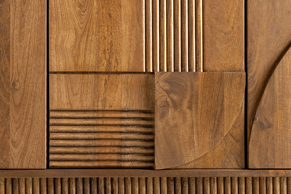 Design Sideboard ART DECO 170cm braun smoked Mangoholz massiv 3D-Front