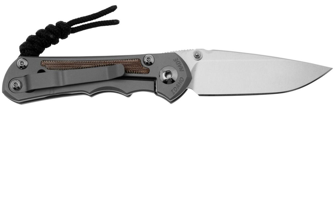 Chris Reeve Small Inkosi SIN-1118 CPM MagnaCut Drop Point, Glass Blasted Titanium, Natural Canvas Micarta Inlay, zakmes