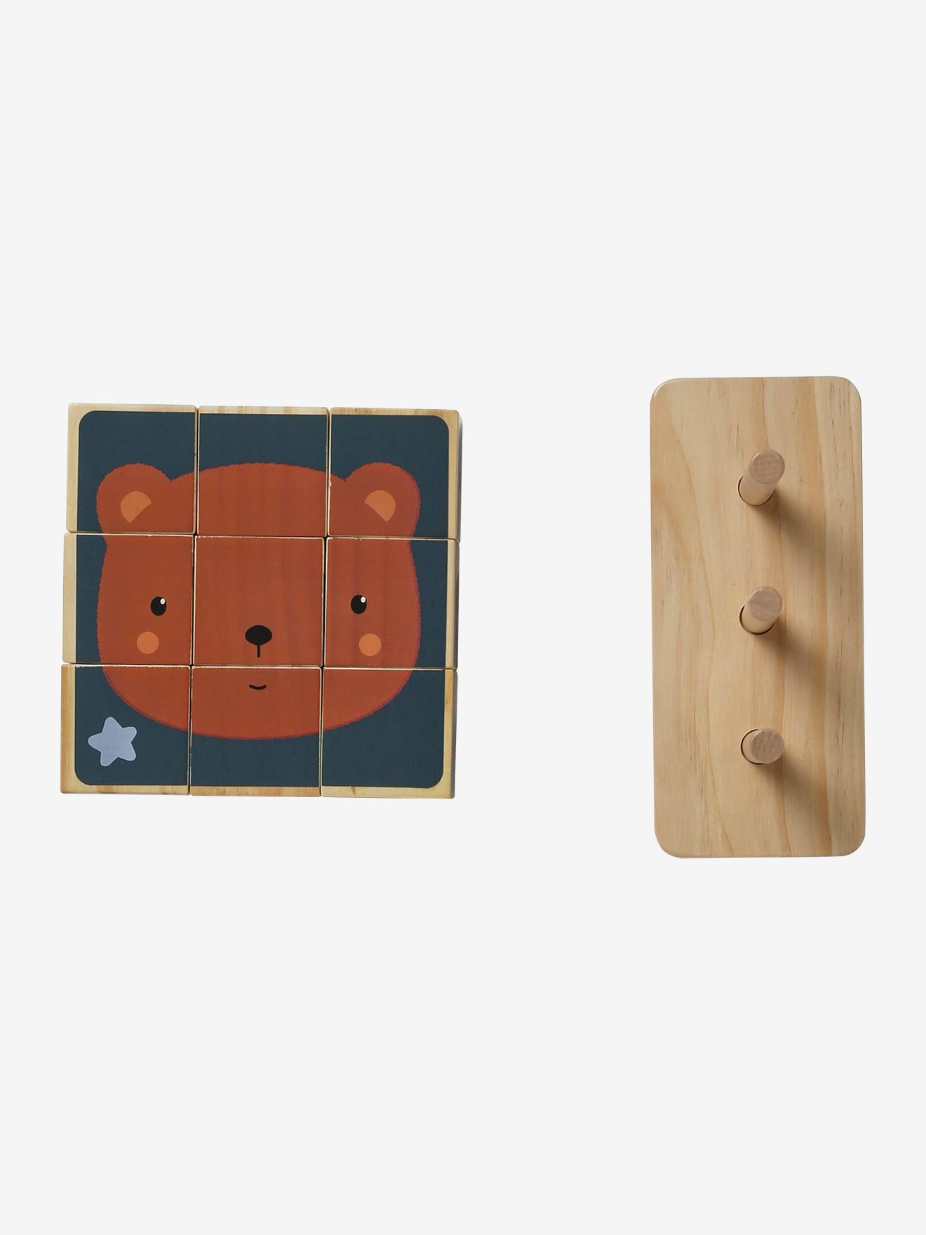Quebra-cabeça de cubos de madeira para empilhar, madeira certificada FSC®.