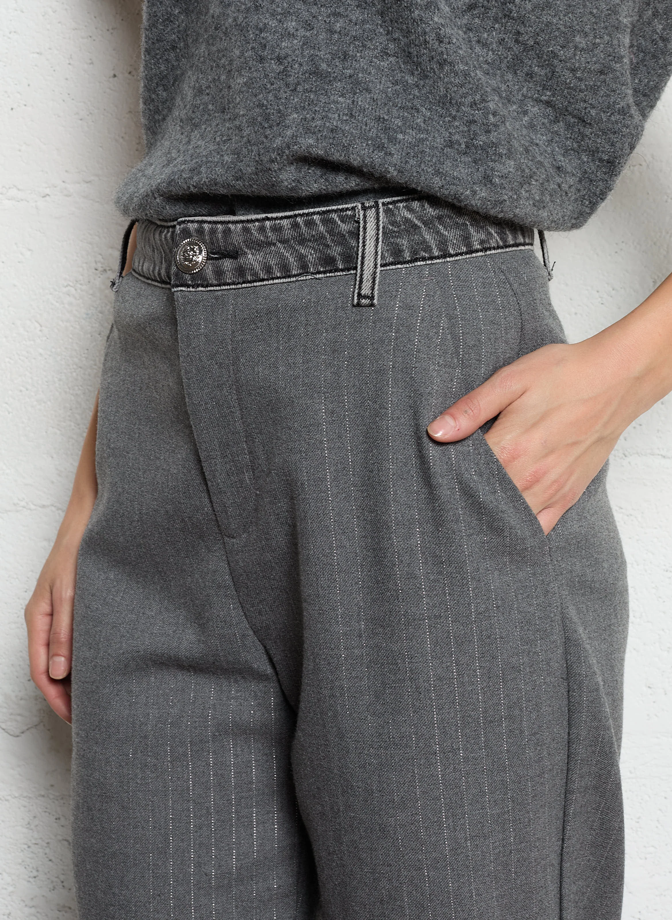 Pantalon droit rayé | Gris