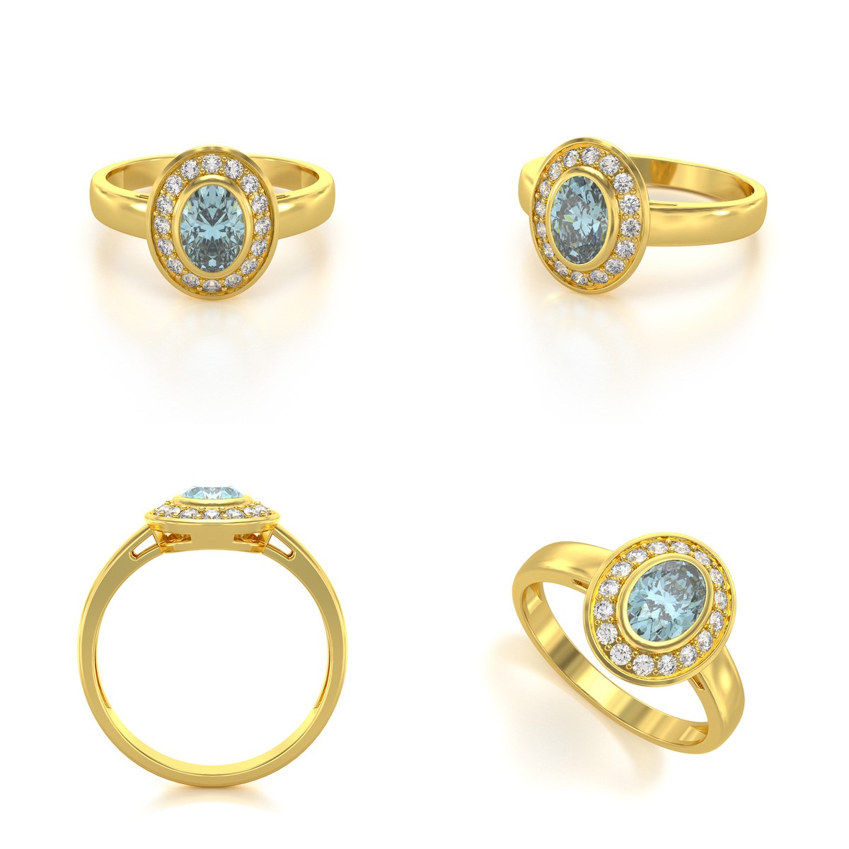 Bague ADEN Or 585 Jaune Aigue-Marine et diamants 2.788grs