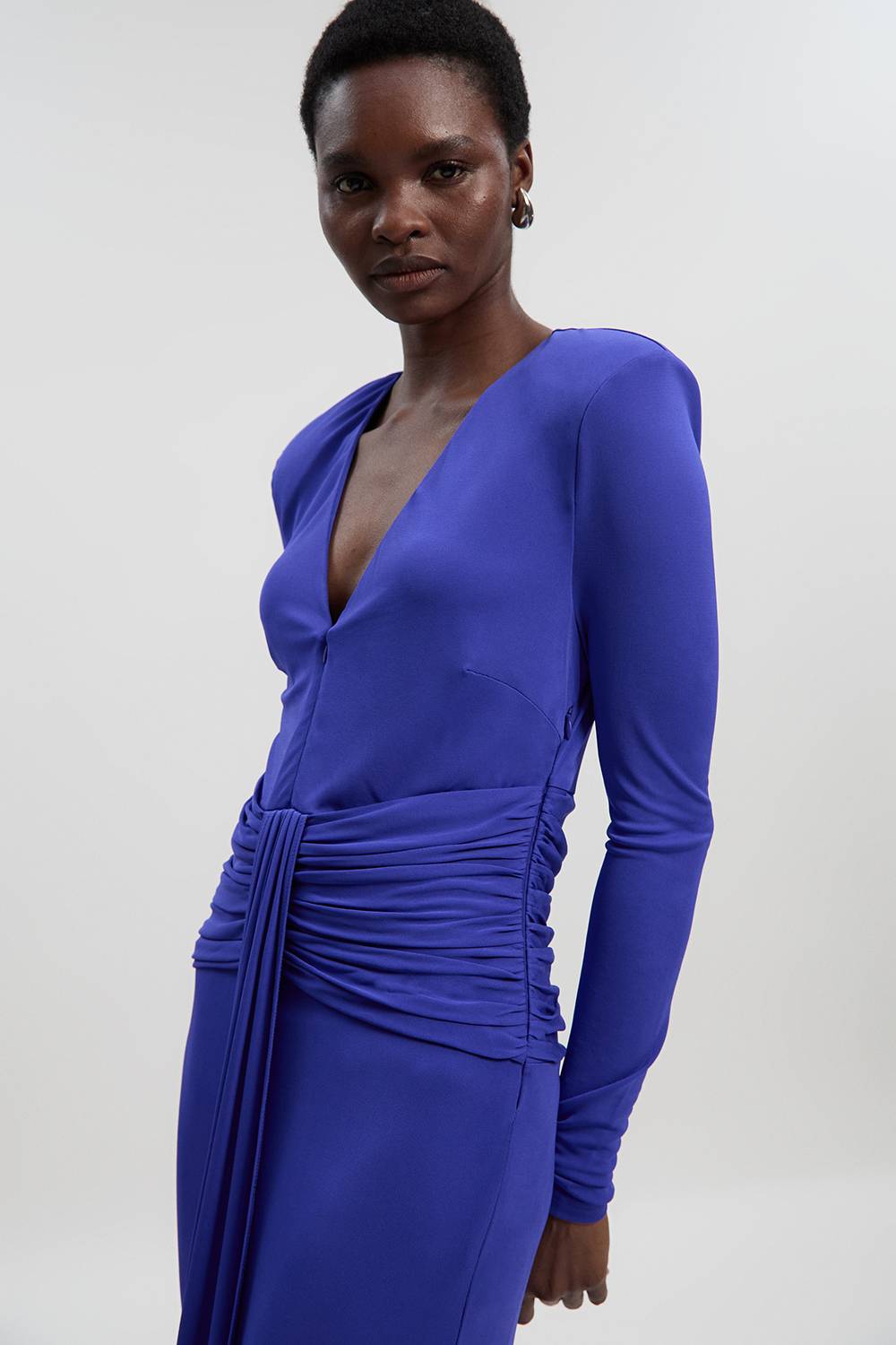KarenMillen Robe Maxi Premium en Jersey Crêpe Stretch avec Col V et Détail Zip