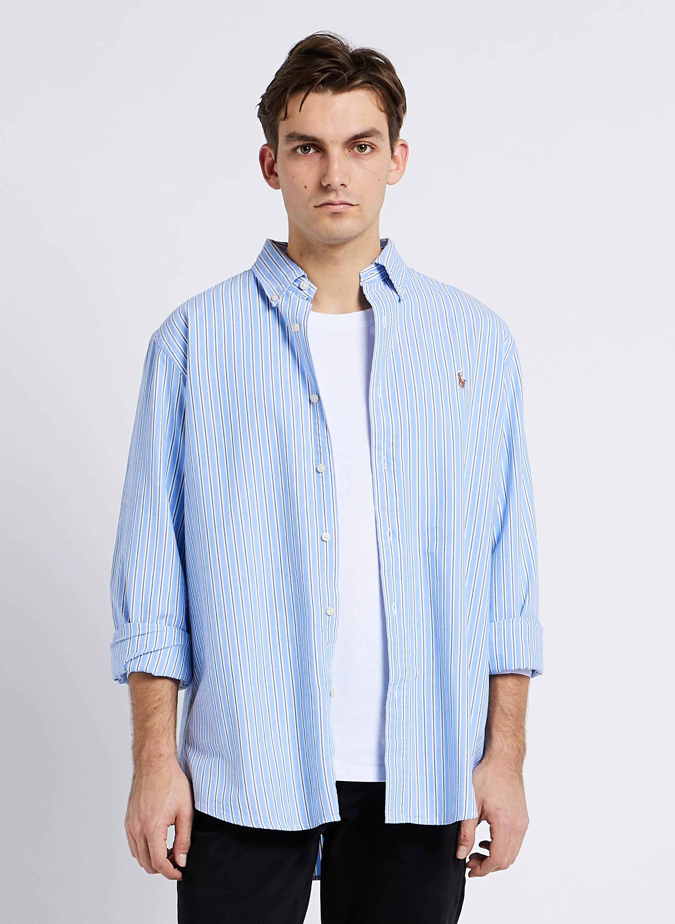 Chemise col américain rayée en coton | Multicolore