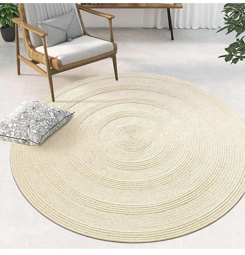 Minimal Natural Wool Round Carpet | Hand Woven Living Room Bedroom Rug