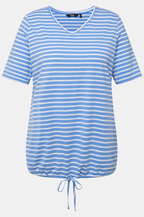 Shirt, Ringel, Saumband, V-Ausschnitt, Halbarm