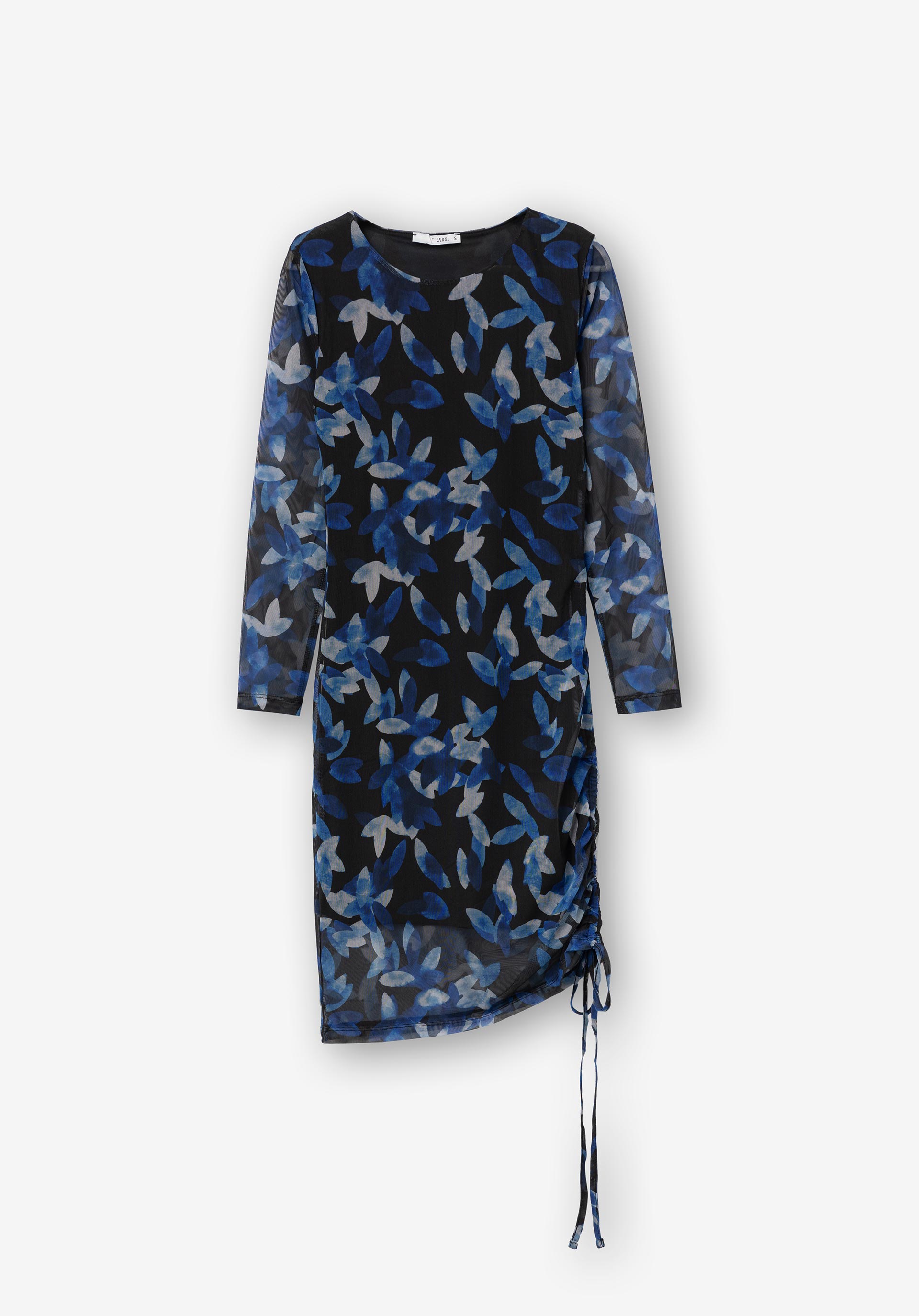 Vestido Mesh Estampado com Franzido