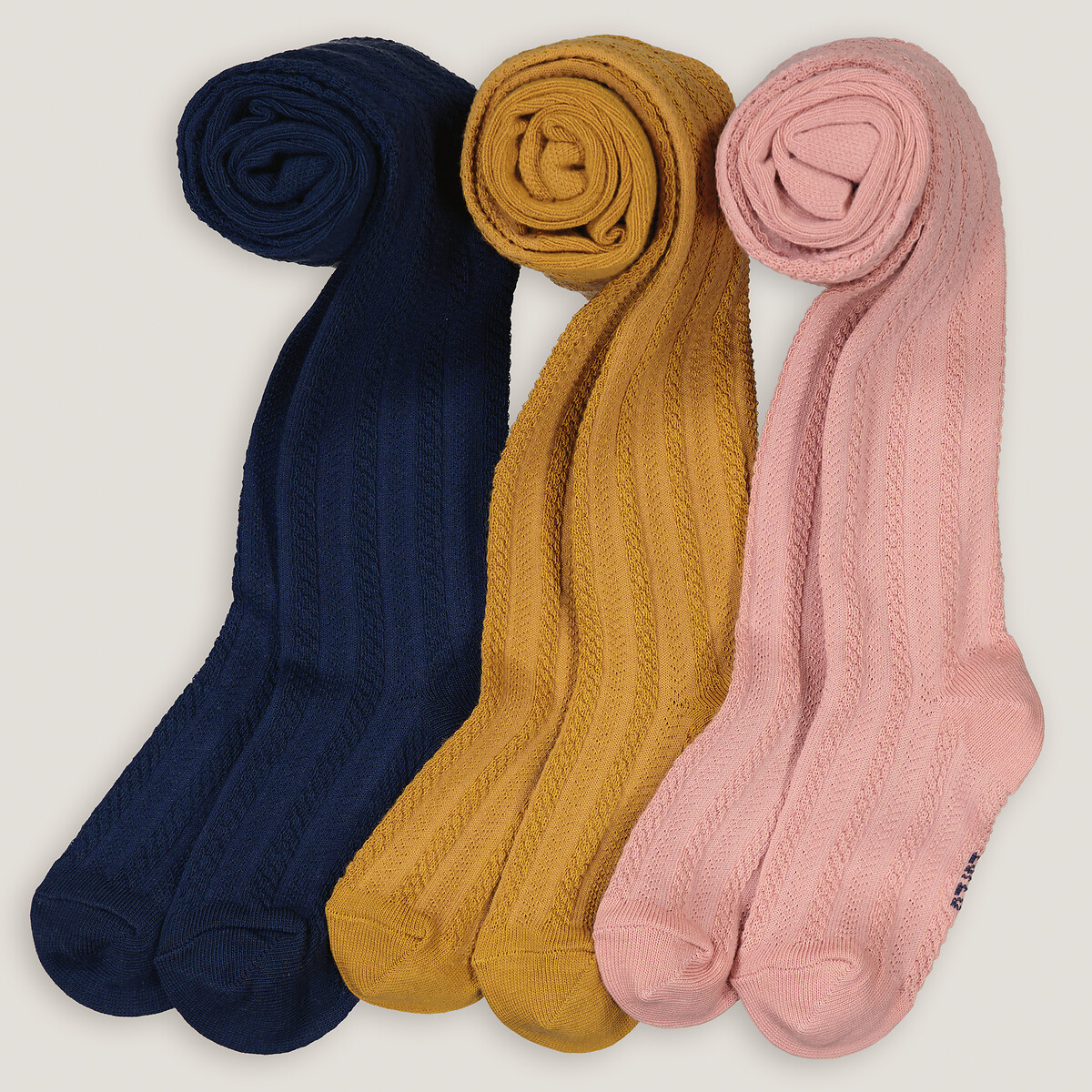 COLEÇÃO LA REDOUTE<br>Conjunto de 3 meias-calças lisas com padrão de tranças
