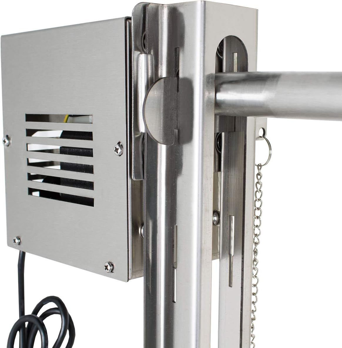 Beeketal 'BSG150-SG' Stand Spanferkelgrill für Feuerstellen oder Lagerfeuer mit Spießgrill Motor (ca. 2,4 U/Min), stabile 4-fach höhenverstellbare Edelstahl Konstruktion inkl. Boden Befestigungshaken