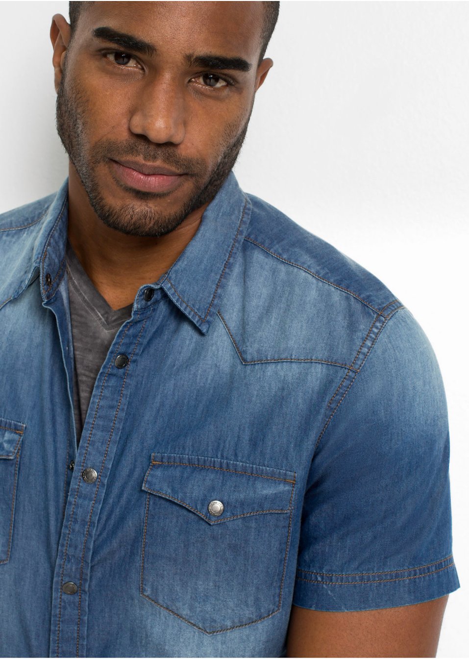 Chemise manches courtes en jean, Slim Fit