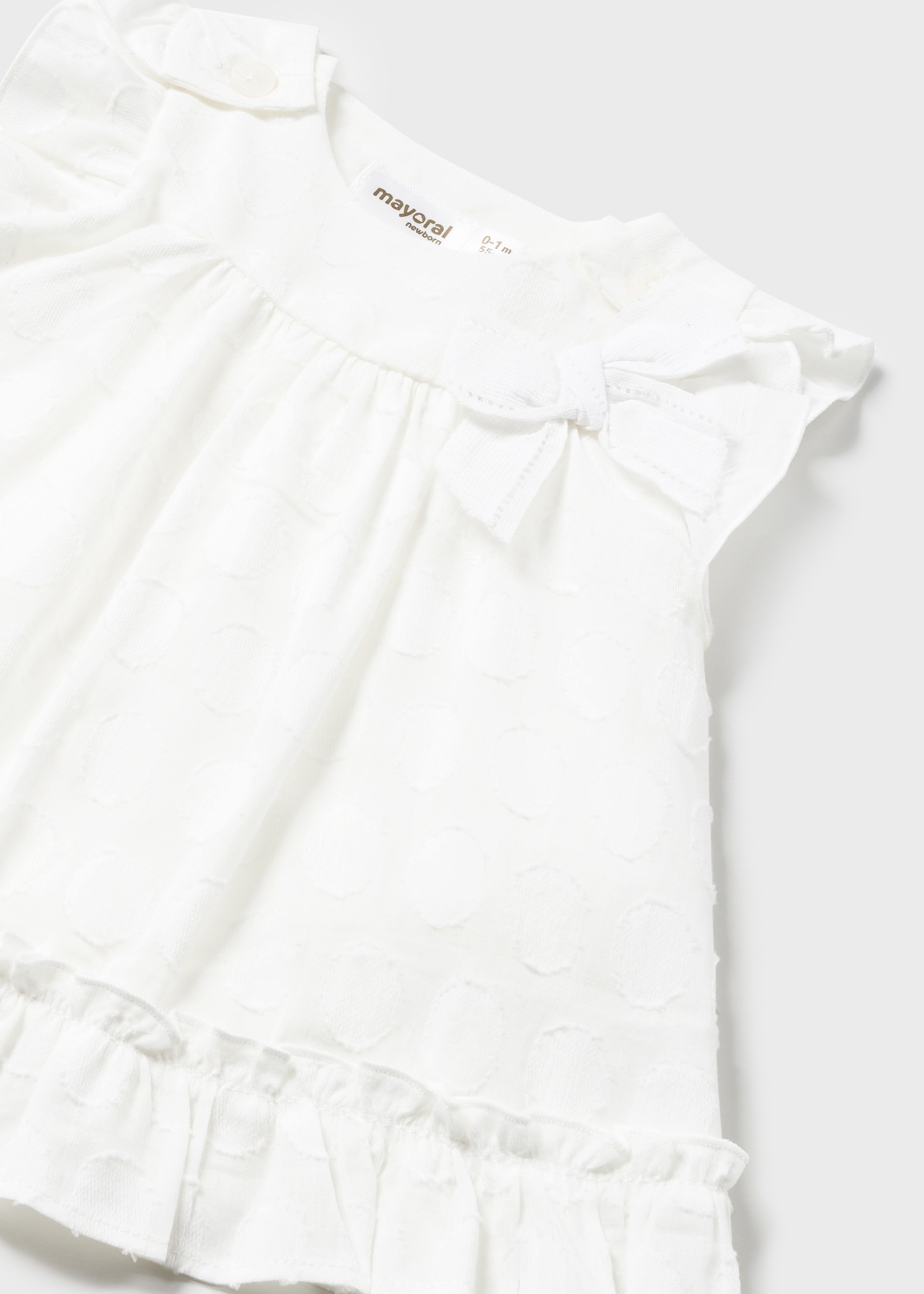 Vestido de algodão jacquard de melhor qualidade para recém-nascidos, branco