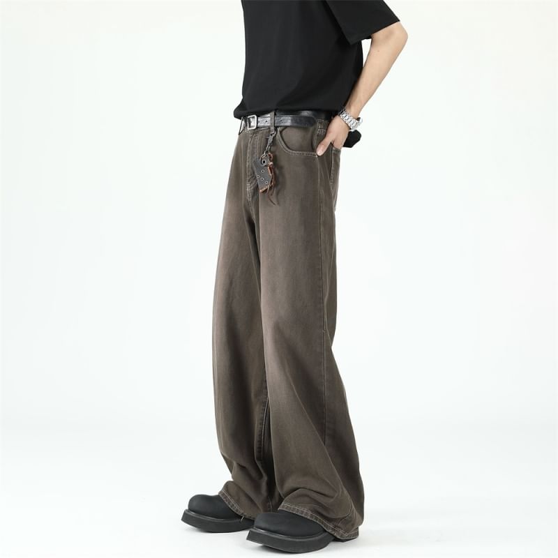 Orungeetun - Mid Rise Washed Wide Leg Jeans