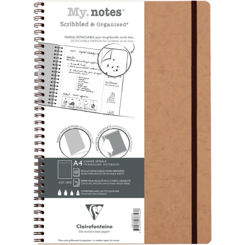 My.Notes Age Bag cahier reliure intégrale à marges détachables A4 120 pages détachables DOT + cadre en-tête - Tabac
