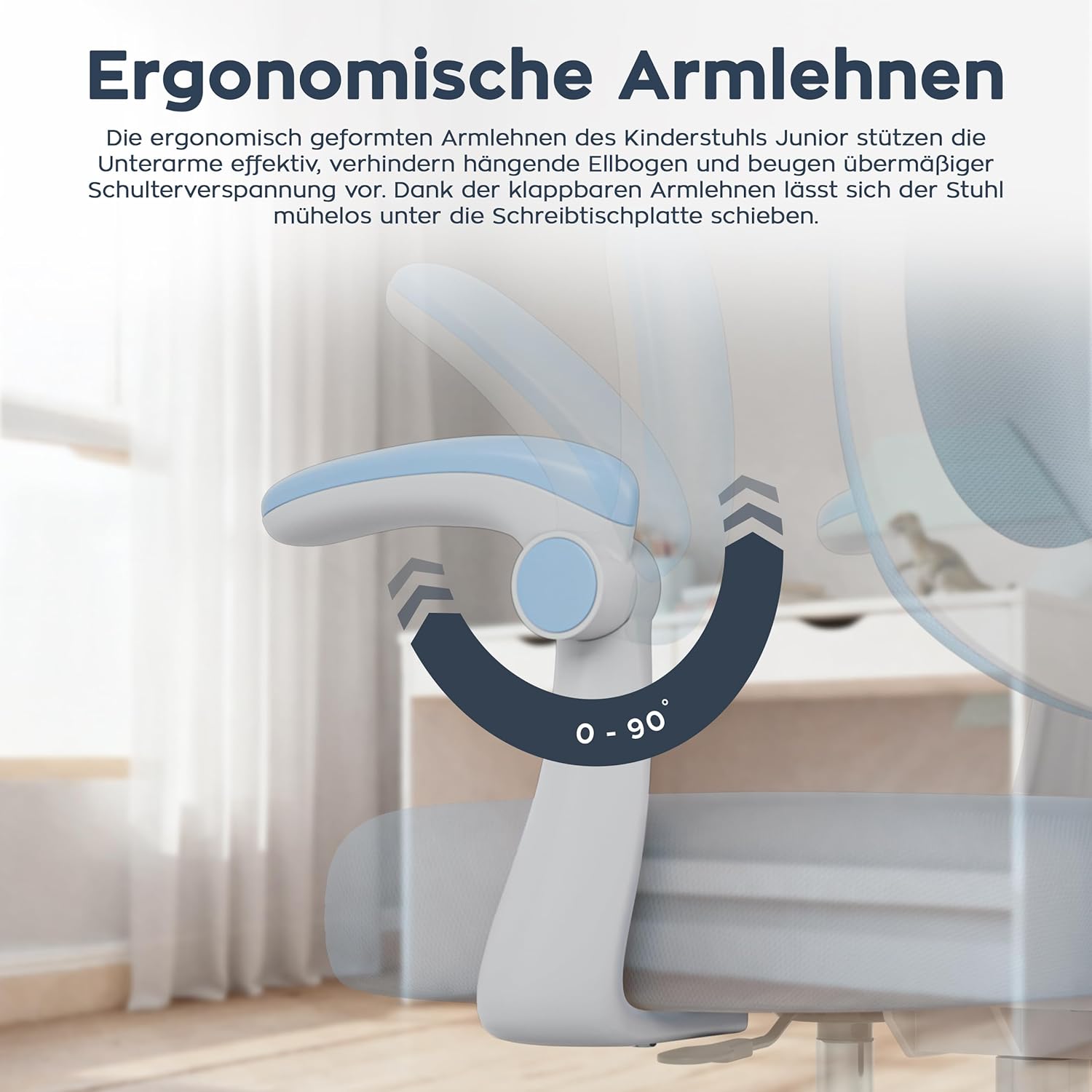 MARK ADLER Junior 4.6 | Ergonomischer Kinderstuhl Schreibtischstuhl Drehstuhl | Höhenverstellbar | Rückenlehne verstellbar | 360° Drehung | Armlehnen klappbar | Schwerkraftrollen | Fußstütze | Blau