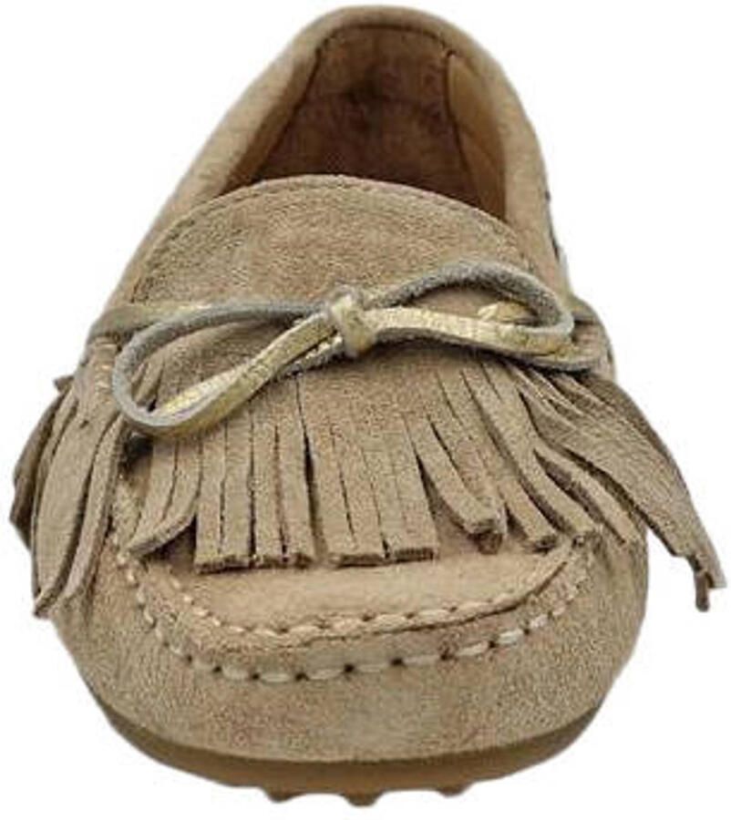 Babouche Hella-173 leren suède mocassins met franjes beige