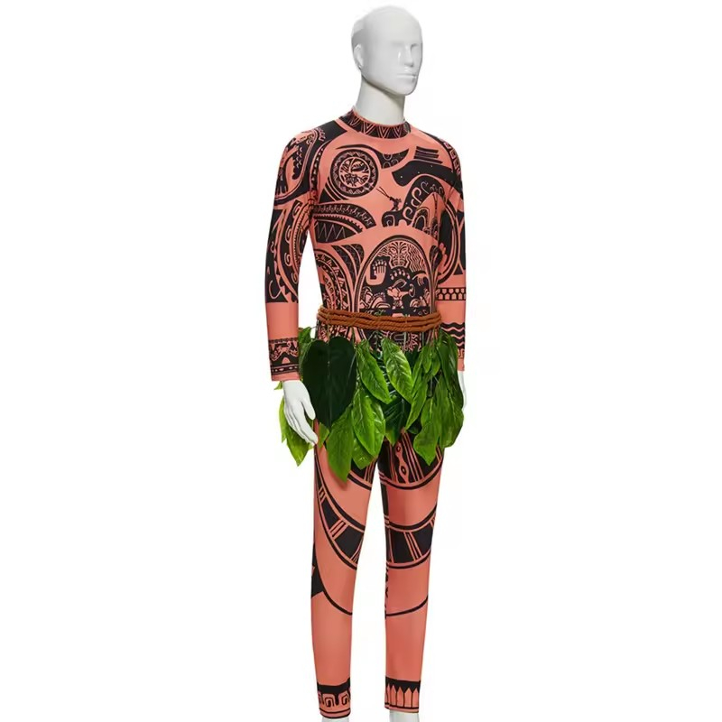 (180cm) Fasnachts Erwachsenen Kostüm Maui Maori Hawaiianer Verkleidung für Motto Partys / Halloween inkl. Blätterrock - Braun / Schwarz