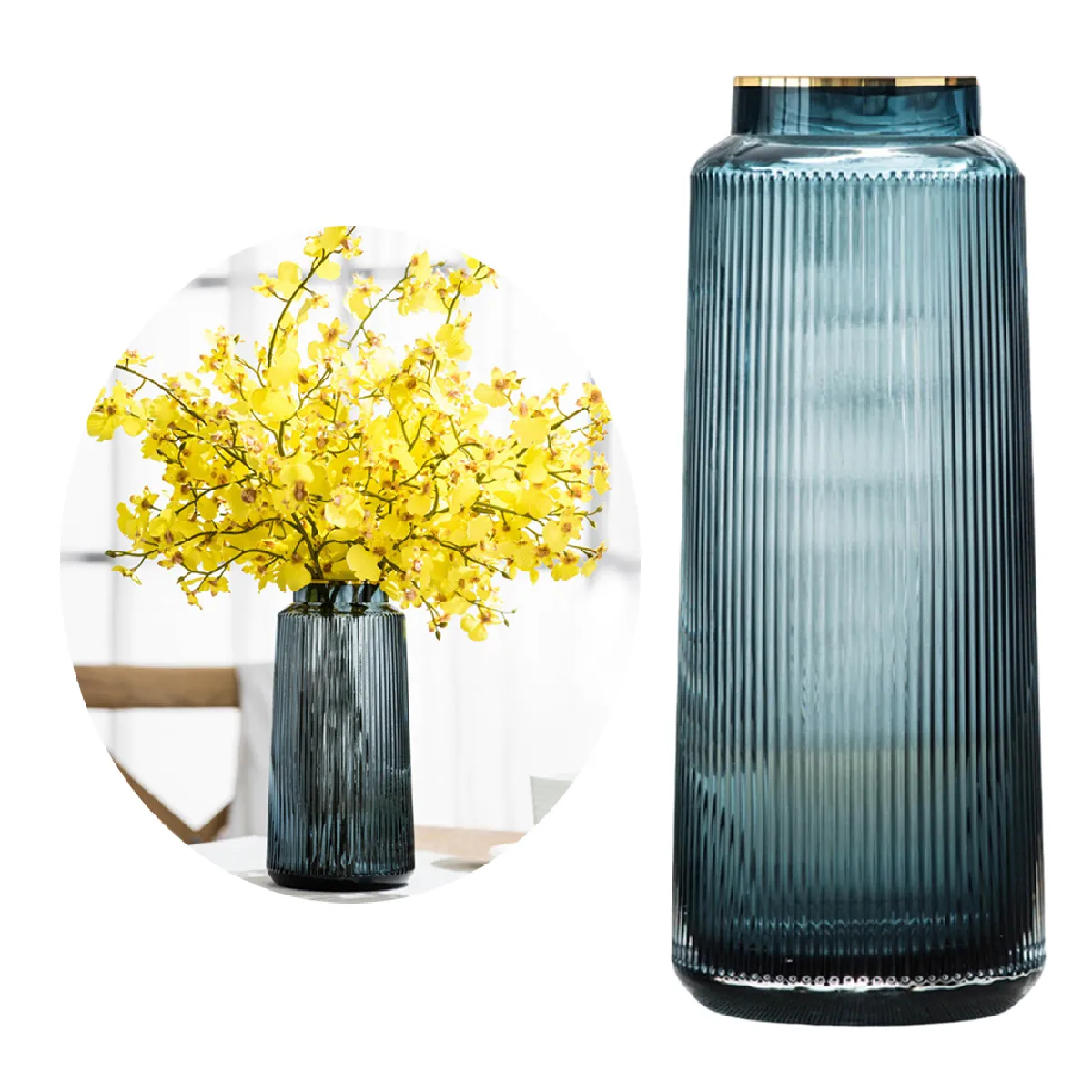 Vase En Verre - Décoration Bleu 30cm